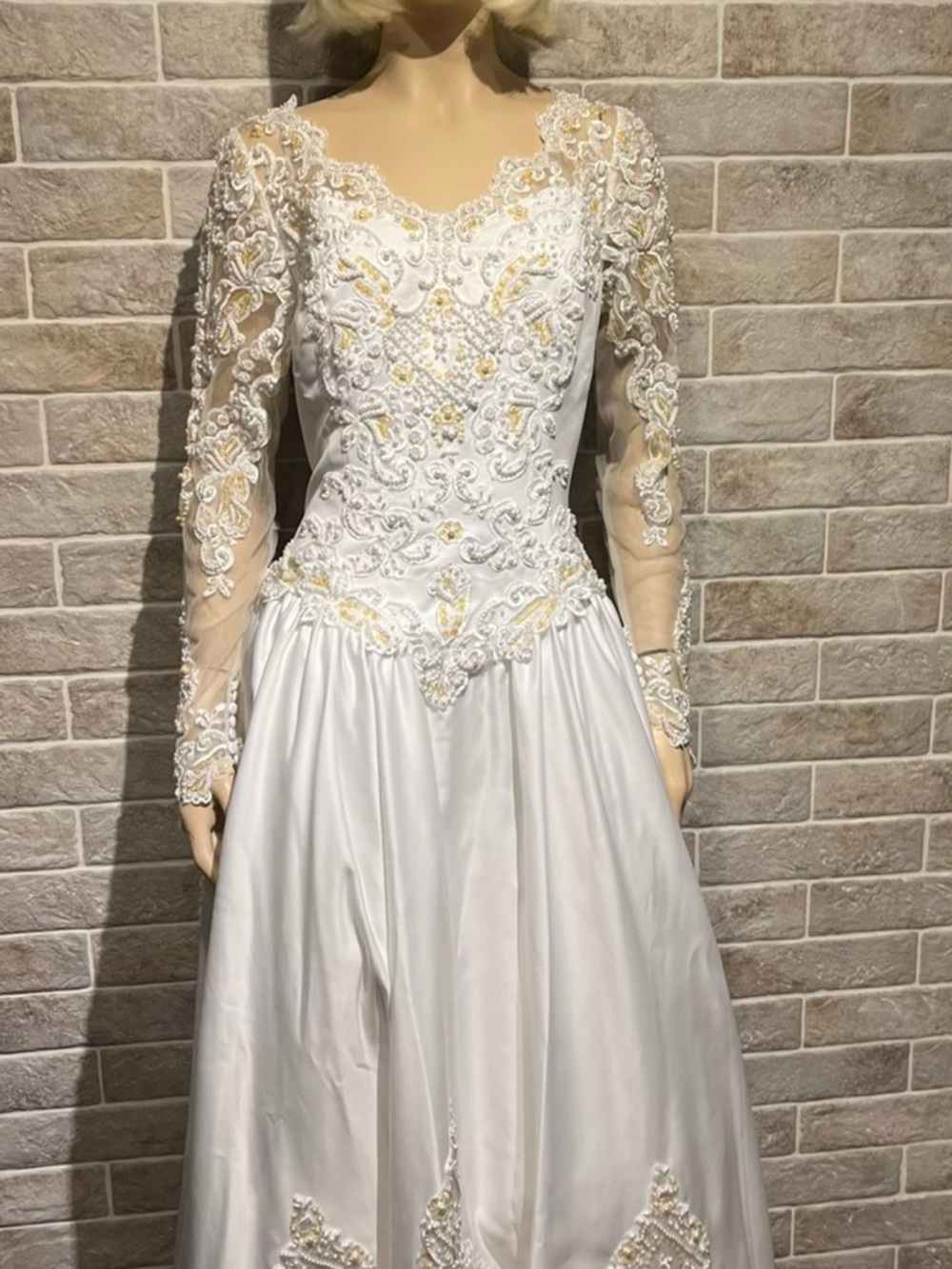 Embellished White Wedding Dress with Gold Accents